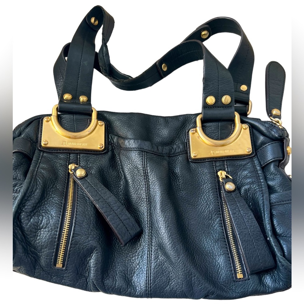 B. Makowsky  Black Genuine Leather Bag with Gold Hardware.